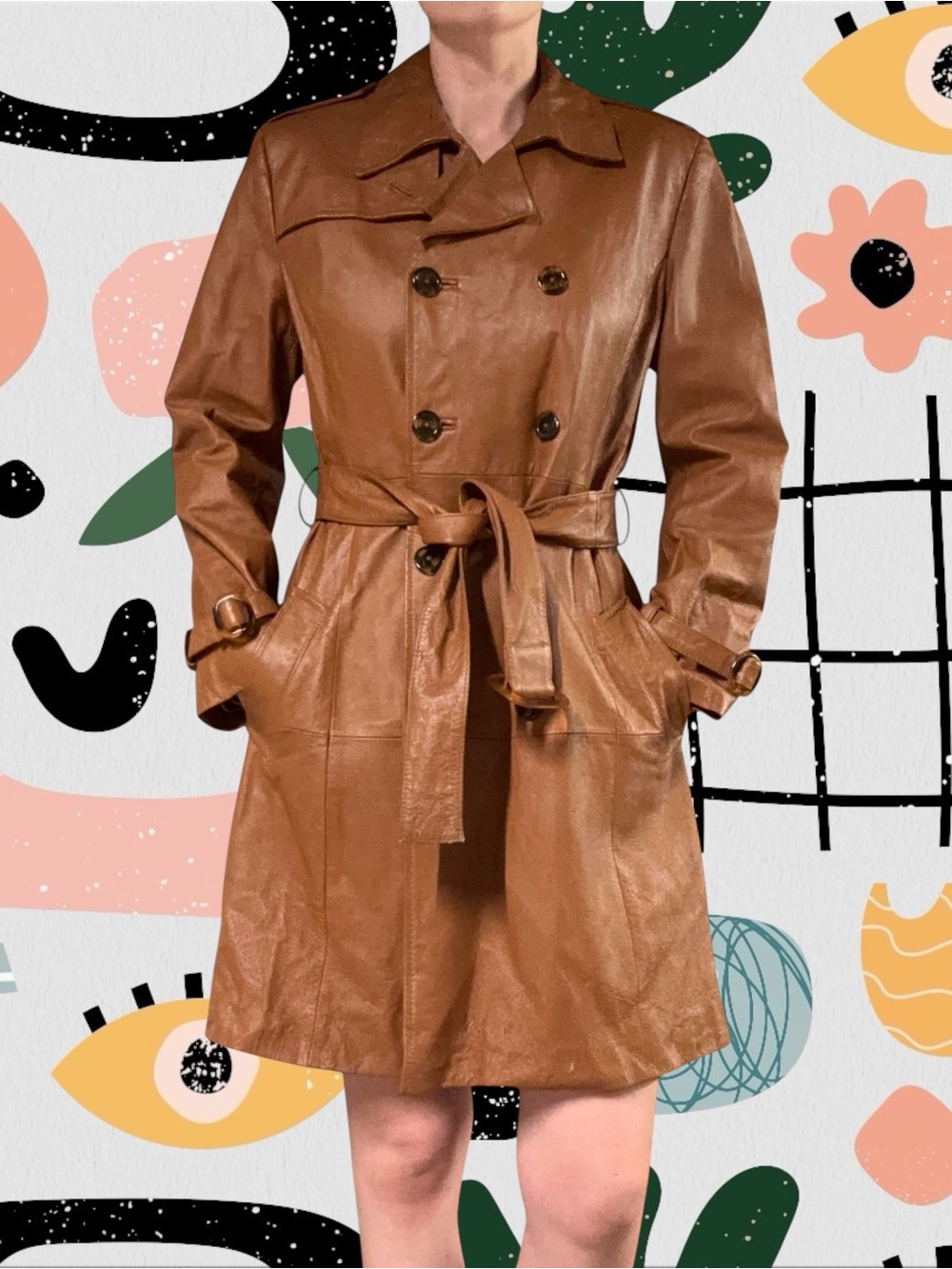 Terry Lewis Classic Luxuries | Brown 100% Leather Double Breasted Trench Coat